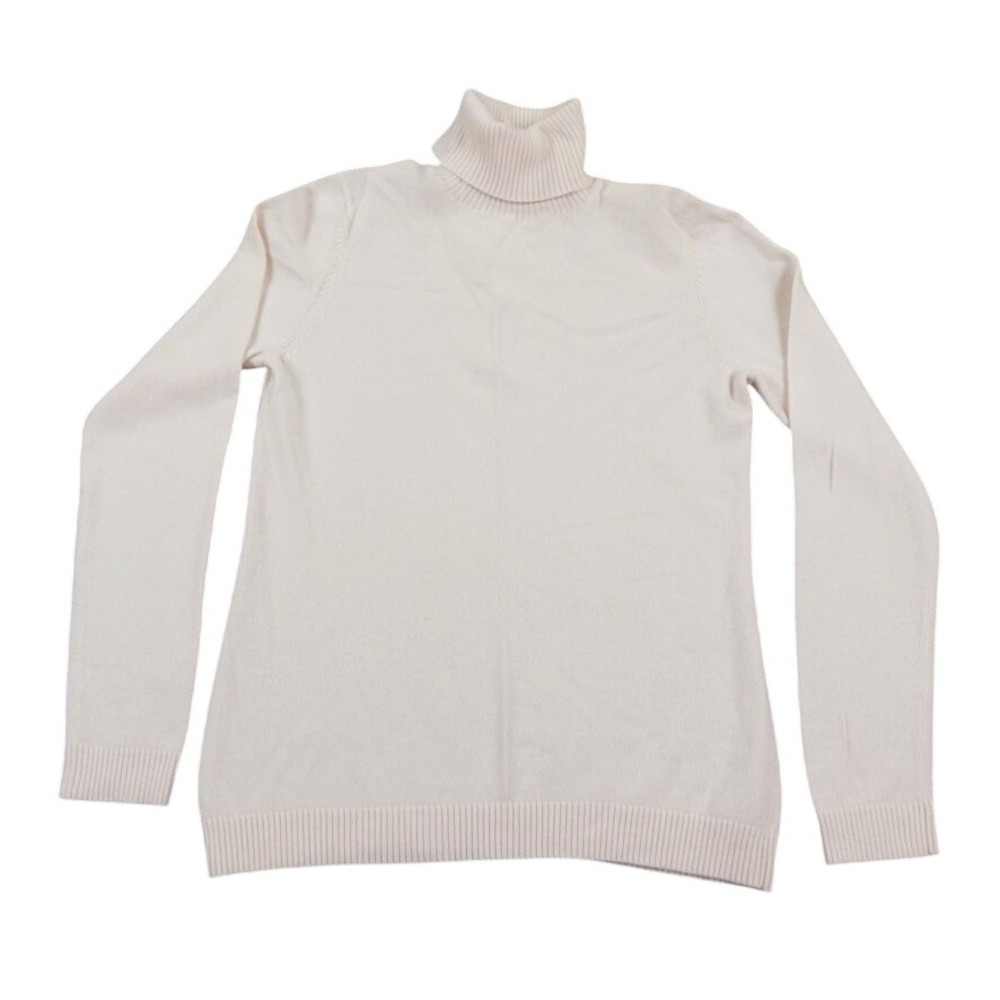Vintage 90s LL Bean Womens 100% Cashmere Turtleneck Sweater Ivory Medium